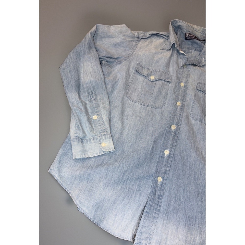 Polo Ralph Lauren Shirt Mens L Vintage 90s Military Chambray 109th Div Stencil - Picture 8 of 16